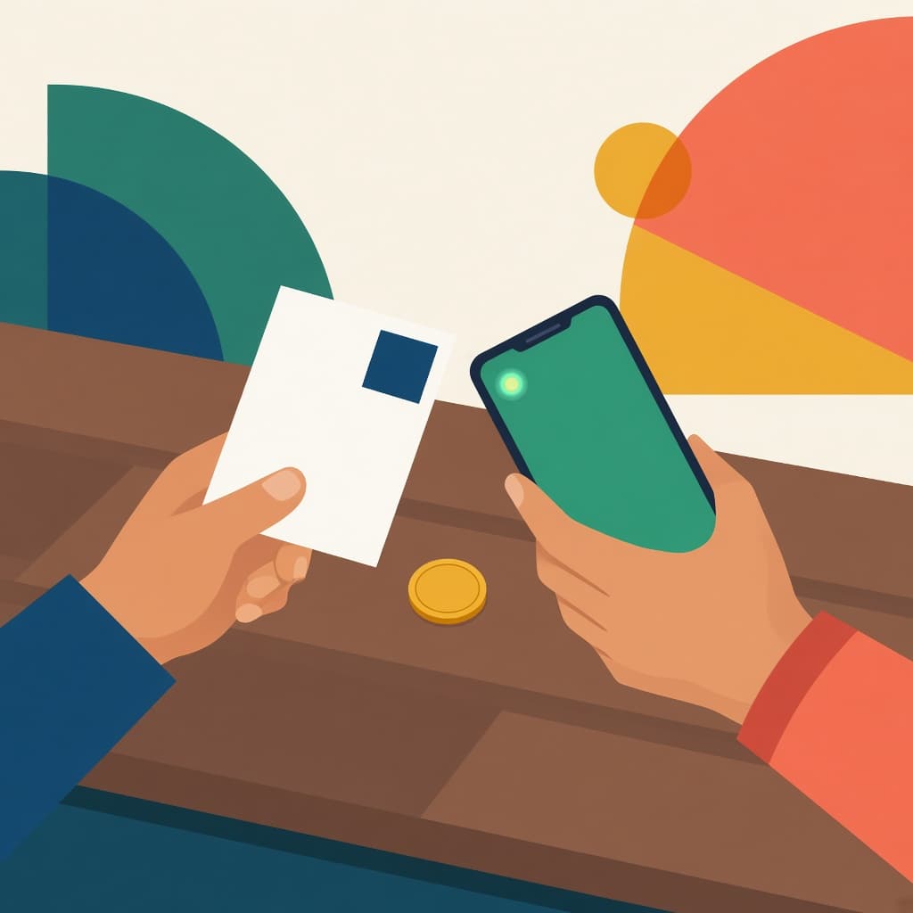Ilustração de pessoa lendo a nota fiscal com o celular
