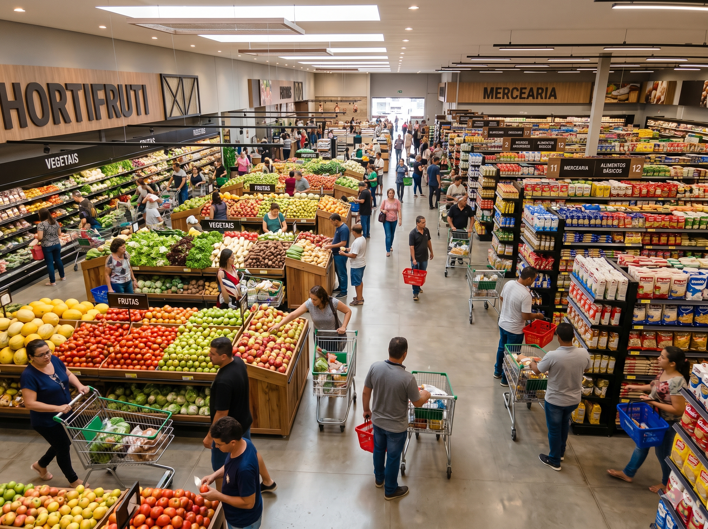 Hortifruti com frutas e verduras